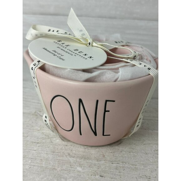 RAE DUNN "ONE, HALF, THIRD, QUARTER" PINK MIDDLE SET OF 4 MEASURING CUPS COLLECT - Picture 1 of 4